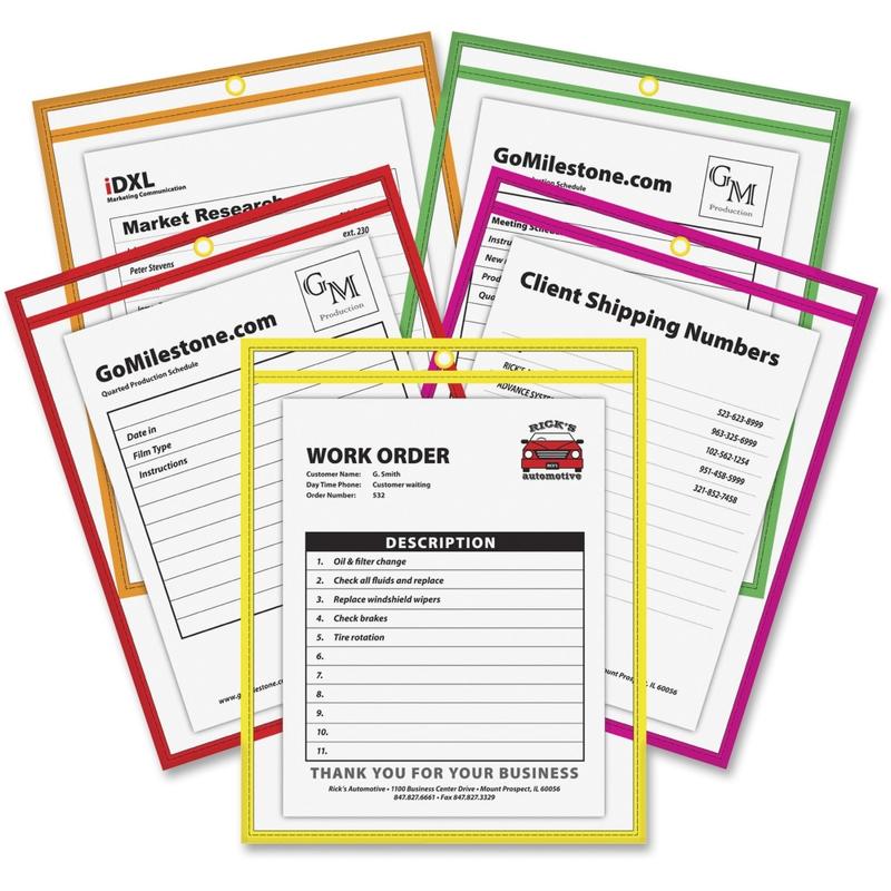 C-Line Neon Shop Ticket Holders, Stitched - Assorted, 5 Colors, Both Sides Clear, 9 x 12, 10/PK, 43920 (Min Order Qty 5) MPN:43920