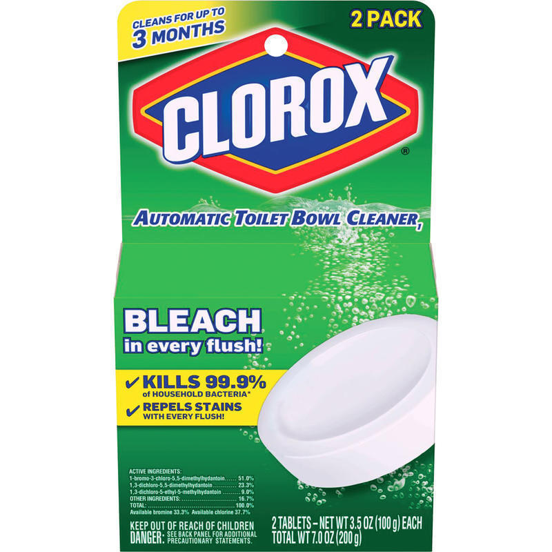 Clorox Ultra Clean Toilet Tablets Bleach - 3.50 oz (0.22 lb) - 2 / Pack - 6 / Carton - Deodorize - White (Min Order Qty 2) MPN:30024CT