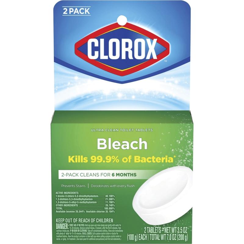Clorox Ultra Clean Toilet Tablets Bleach - 3.50 oz (0.22 lb) - 2 / Pack - 840 / Pallet - Deodorize, Easy to Use - White MPN:30024PL
