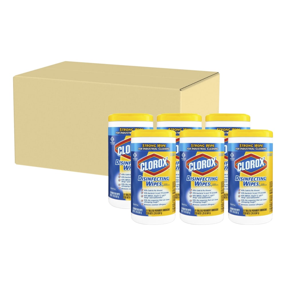 CloroxPro Clorox Disinfecting Wipes, Lemon Fresh, 75 Wipes Per Canister, Box Of 6 Canisters (Min Order Qty 2) MPN:15948CT
