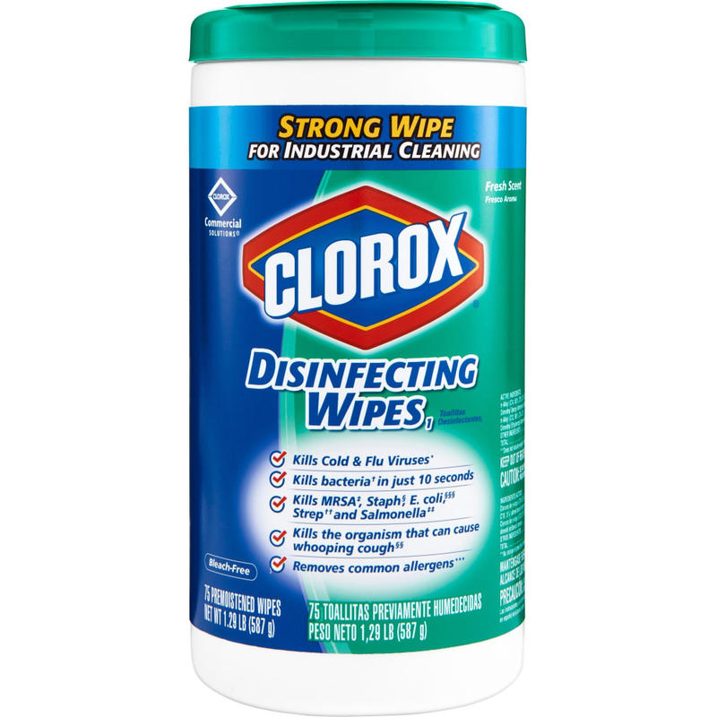 CloroxPro Disinfecting Wipes - Ready-To-Use - Fresh Scent - 75 / Canister - 240 / Bundle - Easy Tear, Pre-moistened, Bleach-free, Phosphorous-free, Easy to Use, Antibacterial - Green MPN:15949BD