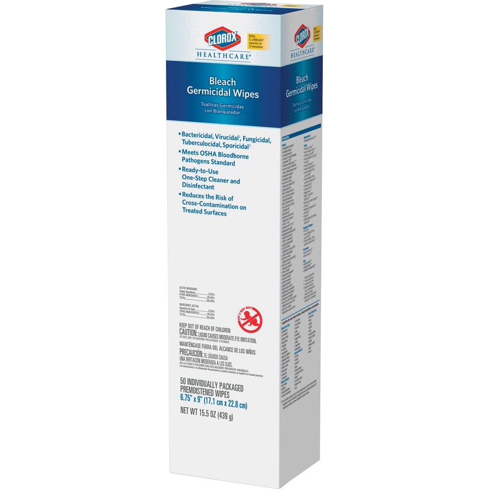 Clorox Healthcare Bleach Germicidal Wipes - Ready-To-Use - 50 / Packet - 468 / Pallet - Anti-corrosive - White MPN:31424PL