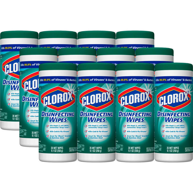 Clorox Disinfecting Bleach Free Cleaning Wipes, Fresh Scent, 35 Wipes Per Canister, Box Of 12 Canisters (Min Order Qty 2) MPN:01593-CT