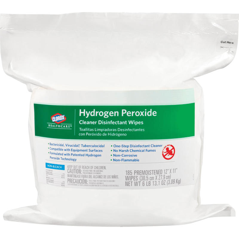 Clorox Healthcare Hydrogen Peroxide Disinfecting Wipes, 12in x 11in, Pack Of 185 (Min Order Qty 2) MPN:30827
