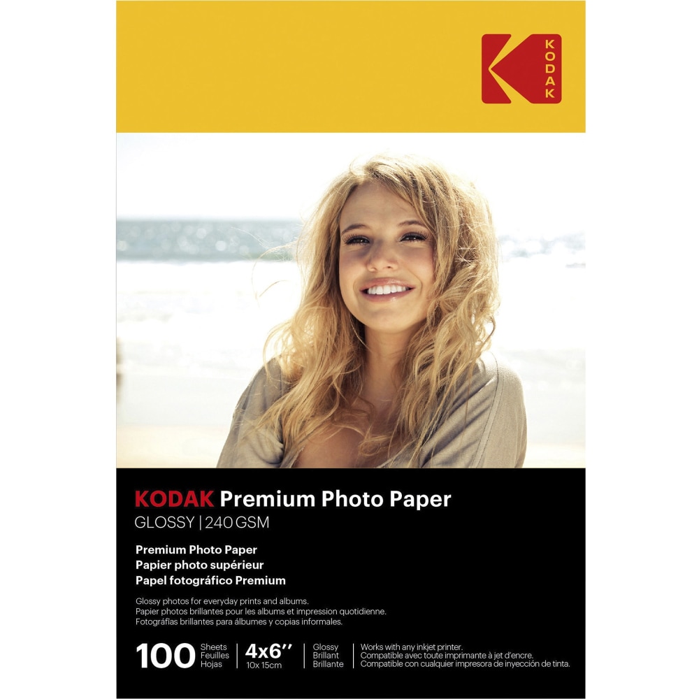 Kodak Inkjet Photo Paper - White - 4in x 6in - Glossy - 100 / Pack (Min Order Qty 4) MPN:41175