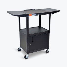 Luxor Adjustable-Height Steel AV Cart with Cabinet and Drop Leaf Black 24