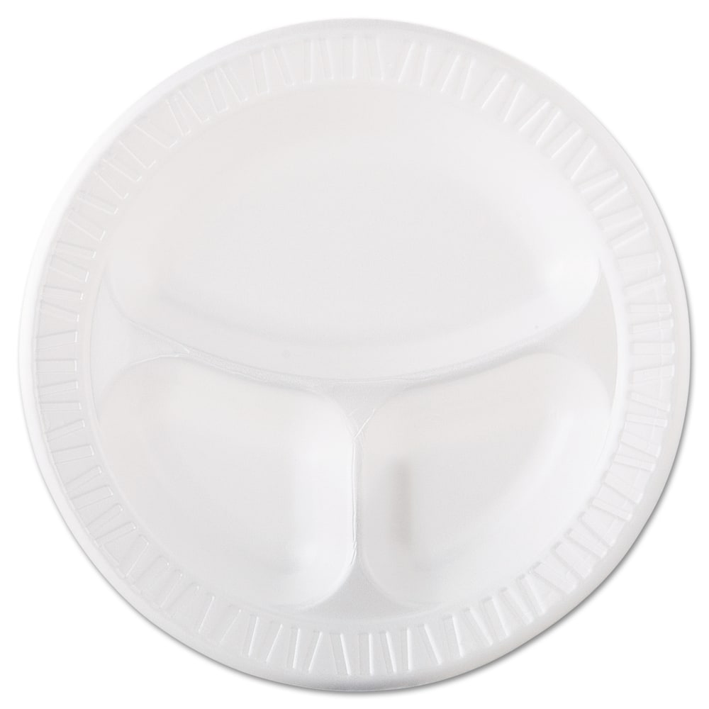 Dart Quiet Classic 3-Compartment Laminated Foam Plates, 10 1/4in, White, 125 Plates Per Pack, Case Of 4 Packs MPN:DCC 10CPWQR
