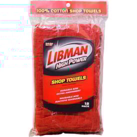Libman Commercial High Power® 100 Cotton Red Shop Towels 12 Pack - 591 591