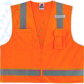 Ergodyne GloWear 8249Z-S Hi-Vis Surveyors Vest Class 2 Economy Single Size L Orange 24514