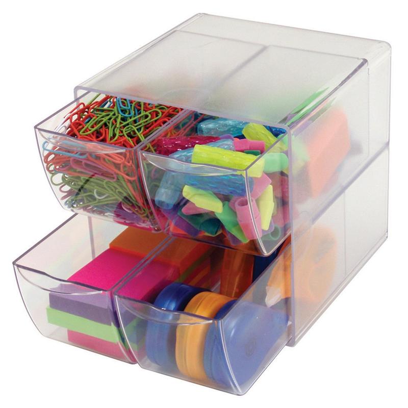 Deflecto Stackable Cube With 4 Drawers, 6inH x 6inW x 7 1/8inD, Clear (Min Order Qty 4) MPN:350301
