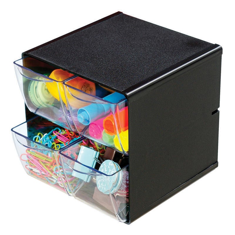 Deflecto Stackable Cube With 4 Drawers, 6inH x 6inW x 6inD, Black (Min Order Qty 2) MPN:350304