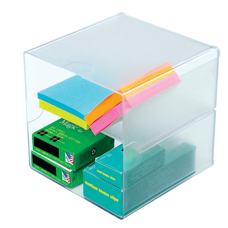 Deflecto Stackable Cube With 2 Shelves, 6inH x 6inW x 6inD, Clear (Min Order Qty 5) MPN:350701
