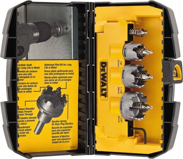 Hole Saw Kit: 5 Pc, 7/8 to 1-3/8