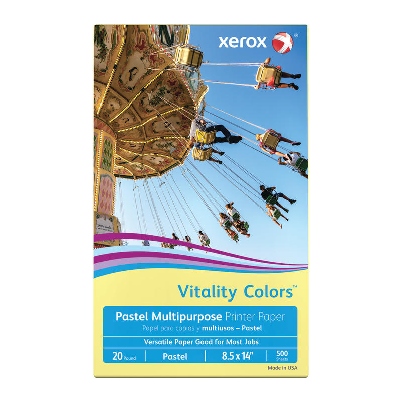 Xerox Vitality Colors Multi-Use Printer & Copy Paper, 1 Ream, Yellow, Legal (8.5in x 14in), 500 Sheets Per Ream, 20 Lb, 30% Recycled (Min Order Qty 6) MPN:227112