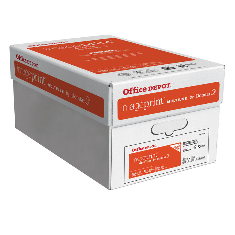 Office Depot ImagePrint Multi-Use Printer & Copy Paper, 10 Reams, White, Letter (8.5in x 11in), 5000 Sheets Per Case, 20 Lb, 98 Brightness, FSC Certified MPN:1821