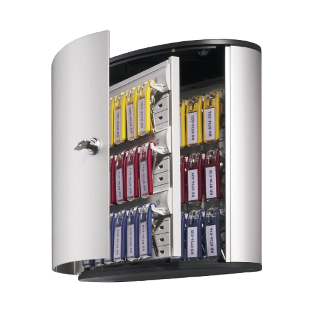 Durable 36-Key Locking Tag-Style Aluminum Key Tag Cabinet, 11in x 11 3/4in x 4 5/8in, Silver MPN:195223