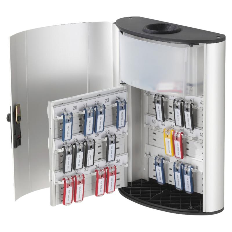 Durable Key Combination 54-Key Locking Aluminum Key Box, 15 3/4in x 11 3/4in x 4 5/8in, Silver MPN:196823