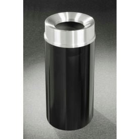 Glaro Steel Round Trash Can W/Funnel Lid 16 Gallon Satin Black/Satin Aluminum Lid F1533-BK-SA