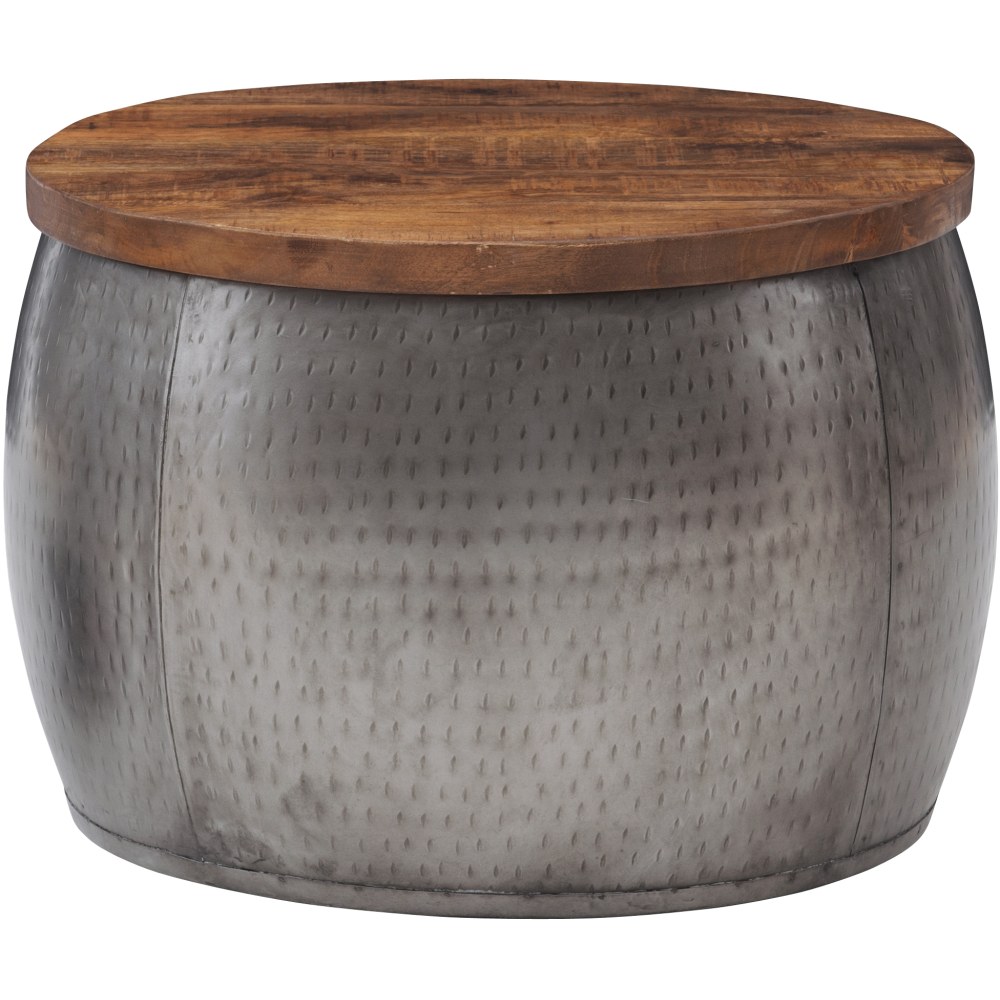 Powell Angus Drum Side Table With Storage, 16inH x 22-1/2inW x 22-1/2inD, Pewter/Brown MPN:ODP2653