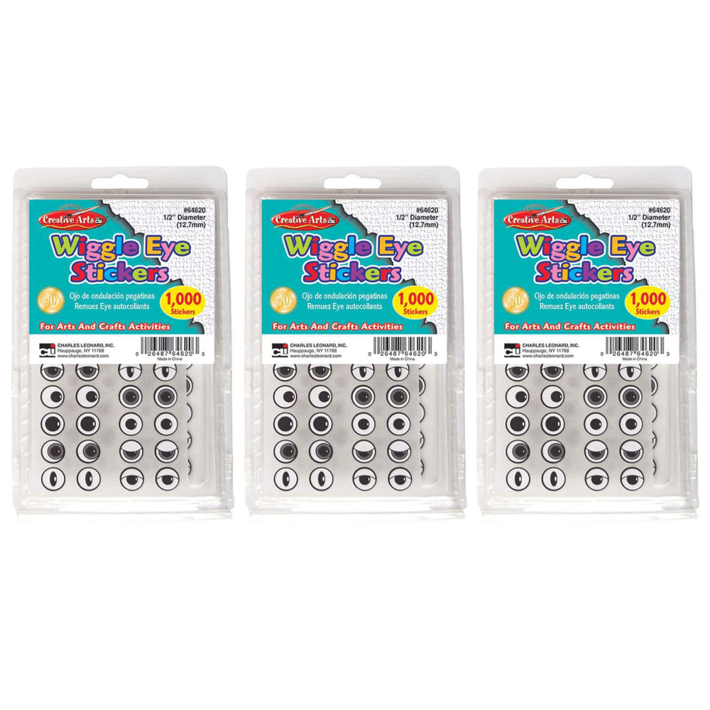 Charles Leonard Wiggle Eyes Stickers, 1,000 Stickers Per Pack, Set Of 3 Packs (Min Order Qty 2) MPN:CHL64620-3