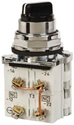 Selector Switch with Contact Blocks: 3 Positions, Maintained (MA), 0.5 Amp, Black Knob MPN:10250T22KB
