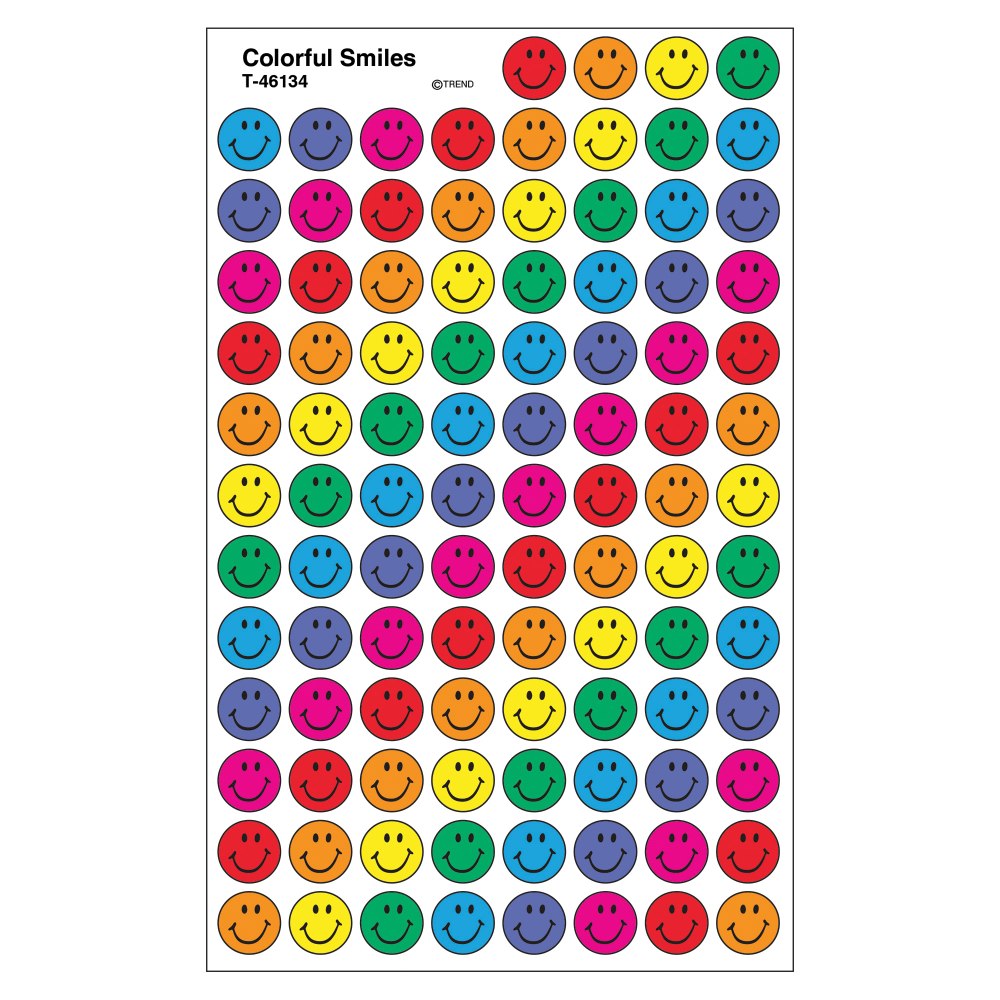 Trend SuperSpots Stickers, Colorful Smiles, 800 Stickers Per Pack, Set Of 6 Packs (Min Order Qty 3) MPN:T-46134-6