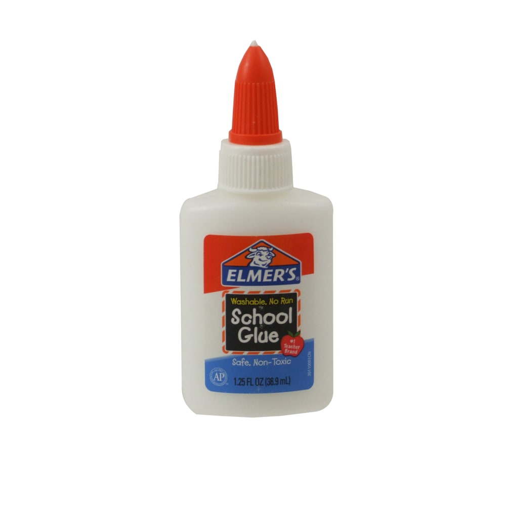 Elmers Washable School Glue - 1.25 oz - Fabric, Wood, Cardboard, Leather - 1 Each - White (Min Order Qty 61) MPN:E301
