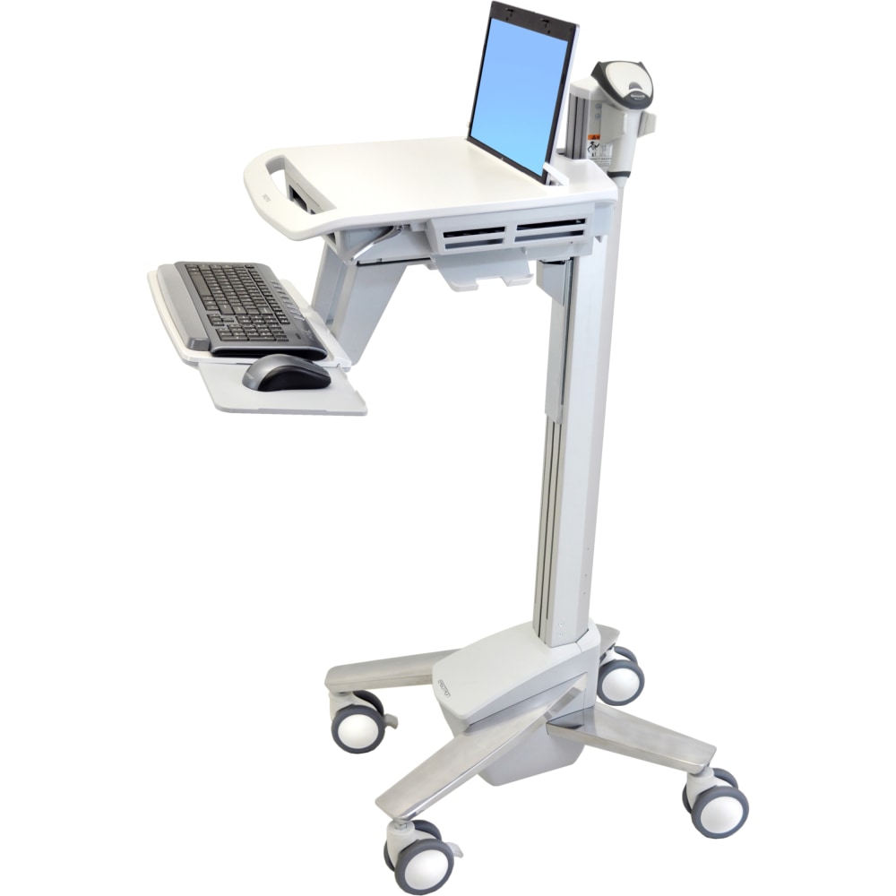 Ergotron StyleView EMR Laptop Cart, SV40 - 18 lb Capacity - 4 Casters - Aluminum, Plastic, Zinc Plated Steel - 18.30in Width x 50.50in Height - White, Gray, Polished Aluminum - 17.3in Screen Supported MPN:SV40-6100-0