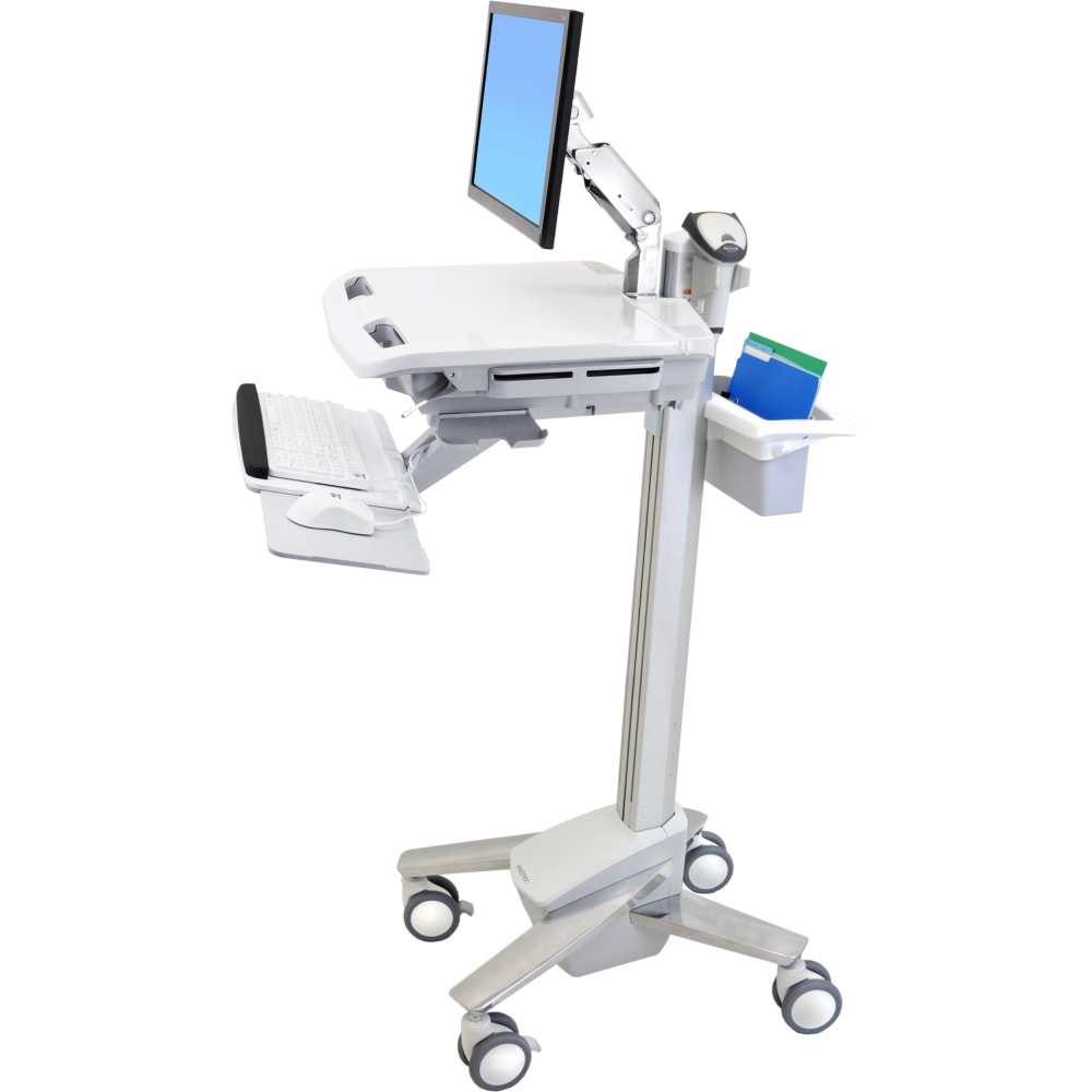Ergotron StyleView EMR Cart with LCD Arm - 35 lb Capacity - 4 Casters - Aluminum, Plastic, Zinc Plated Steel - 18.30in Width x 50.50in Height - White, Gray, Polished Aluminum MPN:SV41-6200-0