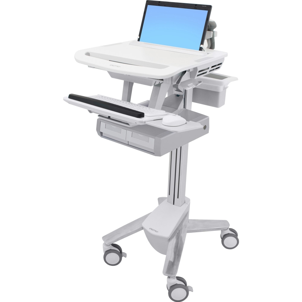 Ergotron StyleView Laptop Cart, 2 Drawers (2x1) - 2 Drawer - 20 lb Capacity - 4 Casters - Plastic, Aluminum, Zinc Plated Steel - Aluminum MPN:SV43-11A0-0