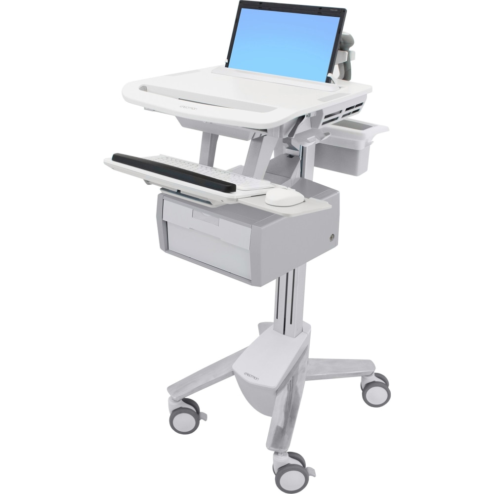 Ergotron StyleView Laptop Cart, 1 Tall Drawer (1x1) - 1 Drawer - 4 Casters - Plastic, Aluminum, Zinc Plated Steel - Aluminum MPN:SV43-11B0-0