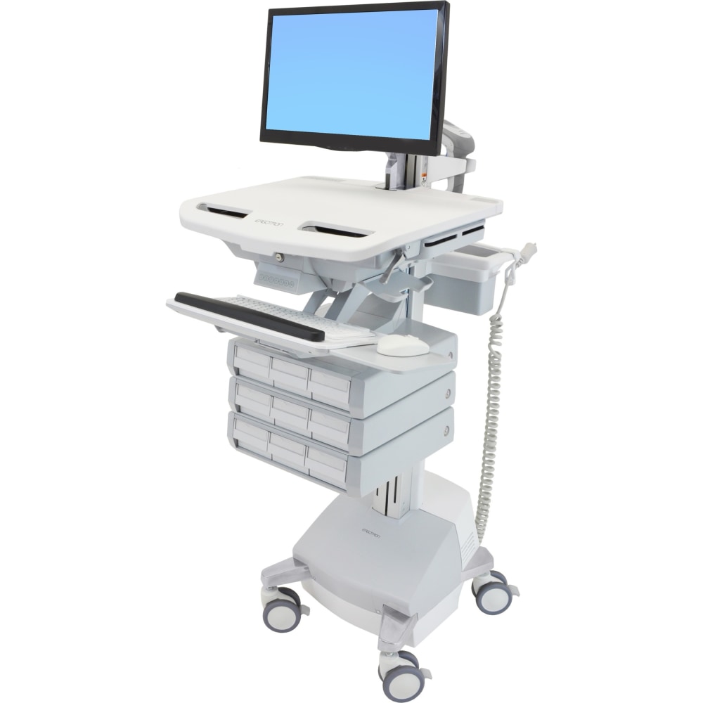 Ergotron StyleView Cart with LCD Arm, SLA Powered, 9 Drawers - 9 Drawer - 37 lb Capacity - 4 Casters - Aluminum, Plastic, Zinc Plated Steel - White, Gray, Polished Aluminum MPN:SV44-1291-1