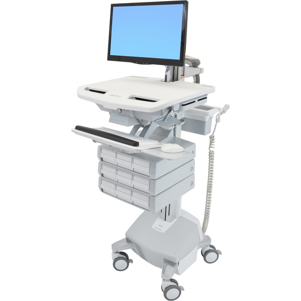 Ergotron StyleView Cart with LCD Arm, LiFe Powered, 9 Drawers (3x3) - 9 Drawer - 33 lb Capacity - 4 Casters - Aluminum, Plastic, Zinc Plated Steel - White, Gray, Polished Aluminum MPN:SV44-1292-1