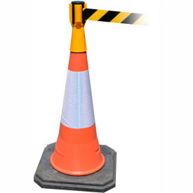 Tensabarrier Safety Crowd Control Queue Cone Topper Yellow With 7.5' Black/Yellow Retractable Belt TC114-35-STD-NO-D4X-C