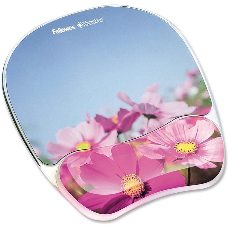 Fellowes Gel Mouse Pad With Wrist Rest, Pink Flowers (Min Order Qty 4) MPN:9179001