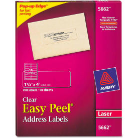Avery® Easy Peel Laser Mailing Labels 1-1/3 x 4 Clear 700/Box 5662