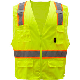 GSS Safety 1501 Multi-Purpose Class 2 Two Tone Mesh Zipper 6 Pockets Vest Lime 2XL 1501-2XL