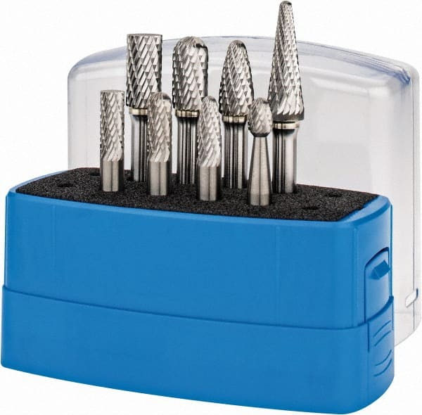 8 Pc Double Cut Burr Set with Cylinder, Cylinder w/Rad End, Oval, Taper, Tree w/Rad End MPN:SETM900PDC