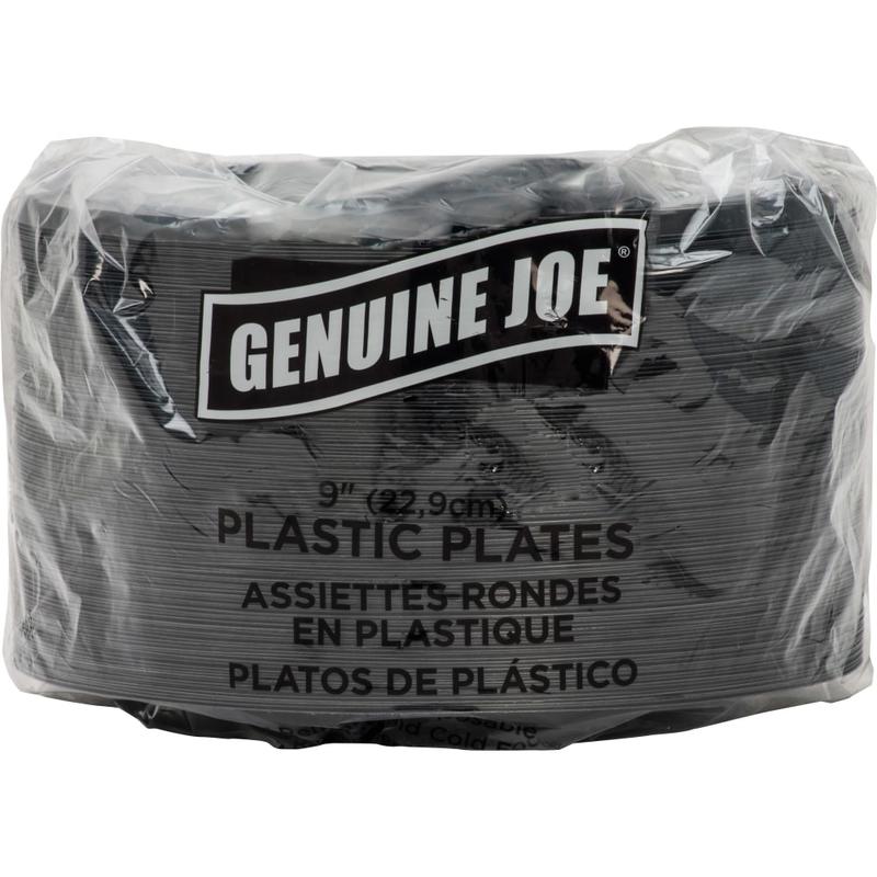 Genuine Joe 9in Round Plastic Plates, Black, Pack Of 125 (Min Order Qty 2) MPN:10429