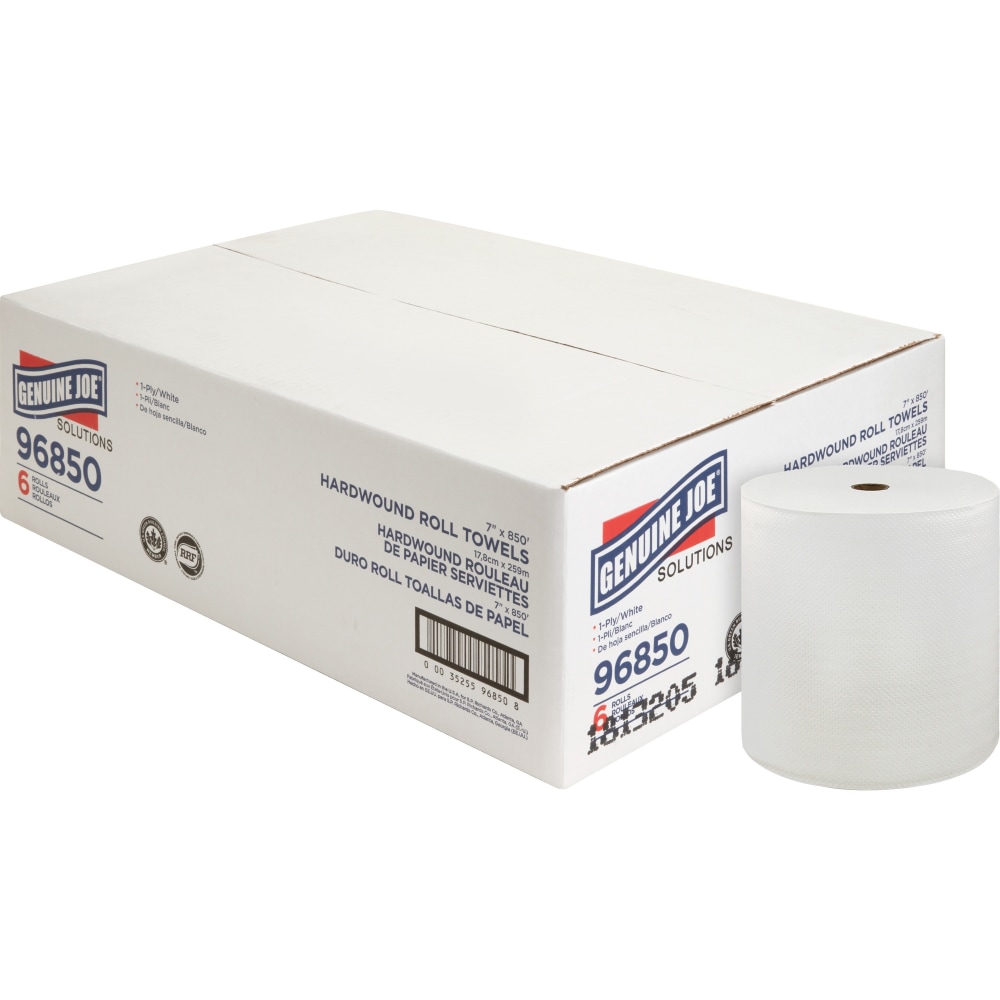 Genuine Joe Solutions Hardwound Paper Towels - 1 Ply - 7in x 850 ft - White - 390 / Pallet MPN:96850PL