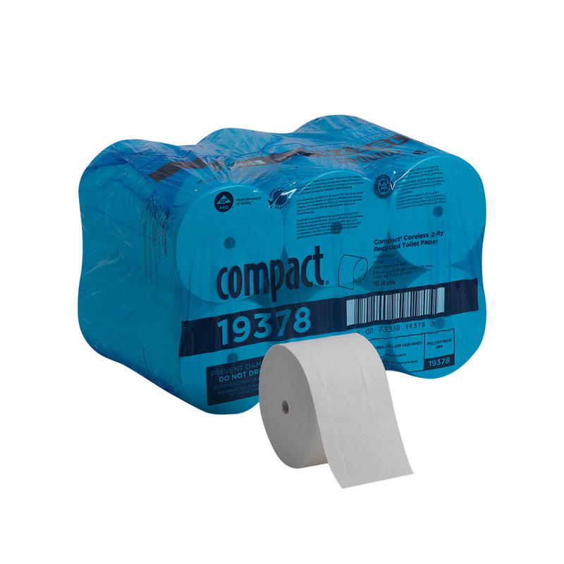 Compact by GP PRO 2 Ply Coreless Toilet Paper, 4x3.85, 100% Recycled, White, 1500 Sheets, 18 Rolls per Case MPN:19378