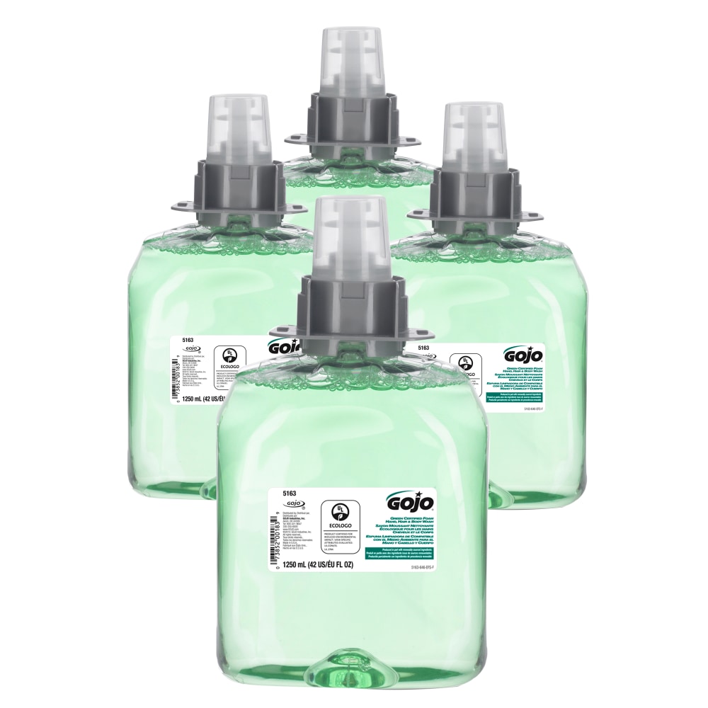 Gojo Green Certified Cucumber Melon Foaming Hand, Hair & Body Wash Refills, 42.27 Oz, Pack Of 4 Refills MPN:5163-04