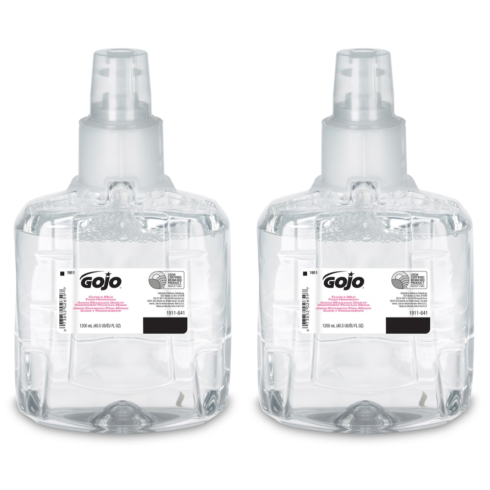GOJO LTX-12 Clear & Mild Foam Hand Wash Soap, Unscented, 40 Oz, Case Of 2 Bottles MPN:1911-02