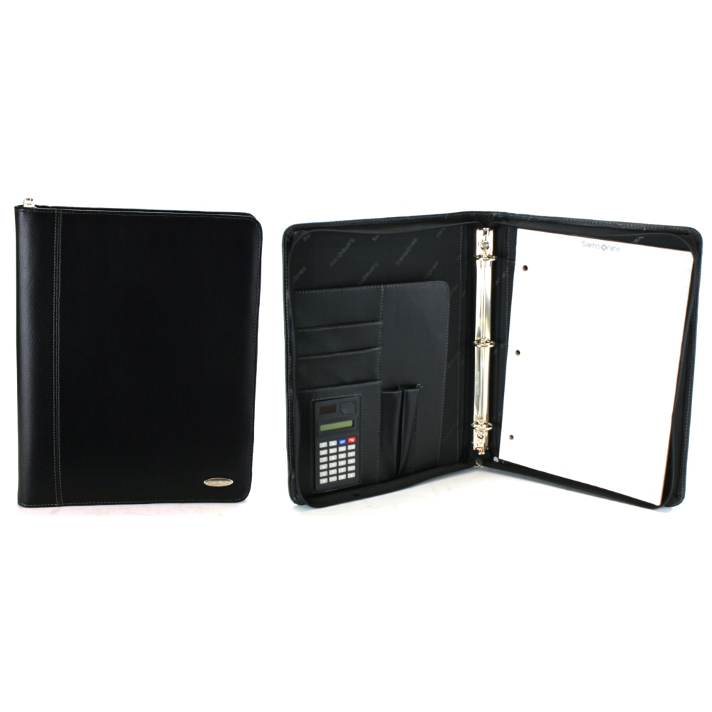 Samsonite Zip-Around Vinyl 3-Ring Padfolio, 13 1/2in x 11in x 2in, black (Min Order Qty 3) MPN:961145