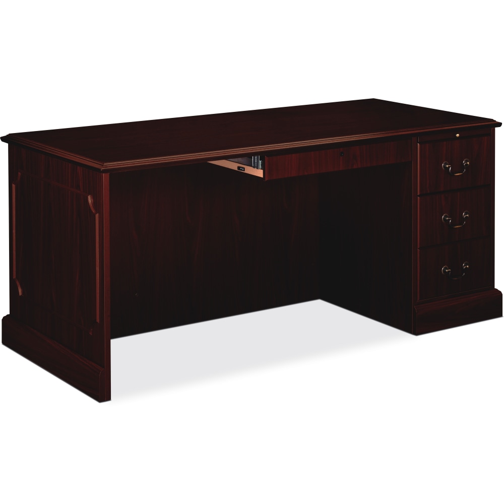 HON 94000 66inW Right Single Pedestal Computer Desk, Mahogany MPN:94283RNN