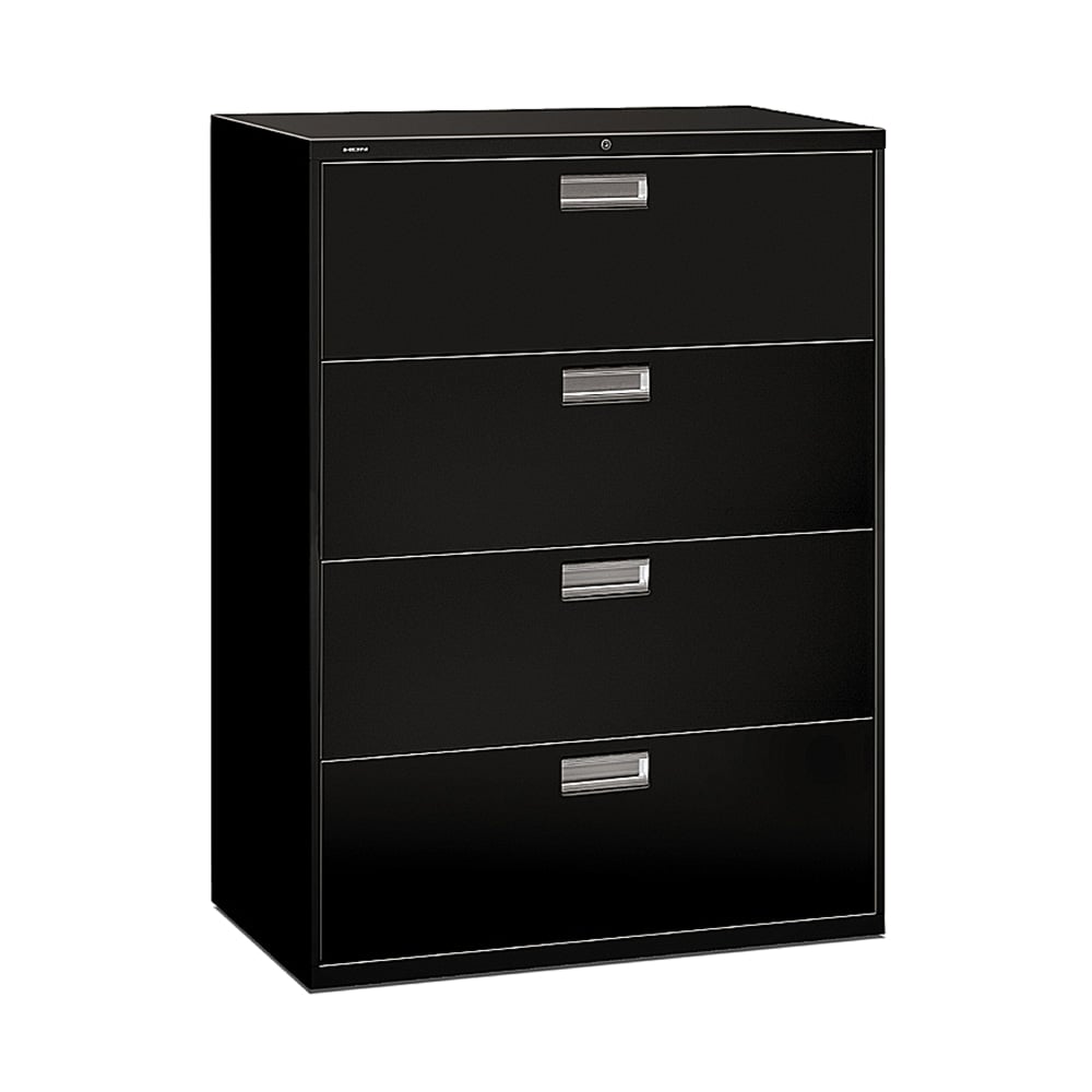 HON Brigade 600 42inW x 18inD Lateral 4-Drawer File Cabinet, Black MPN:694L,P