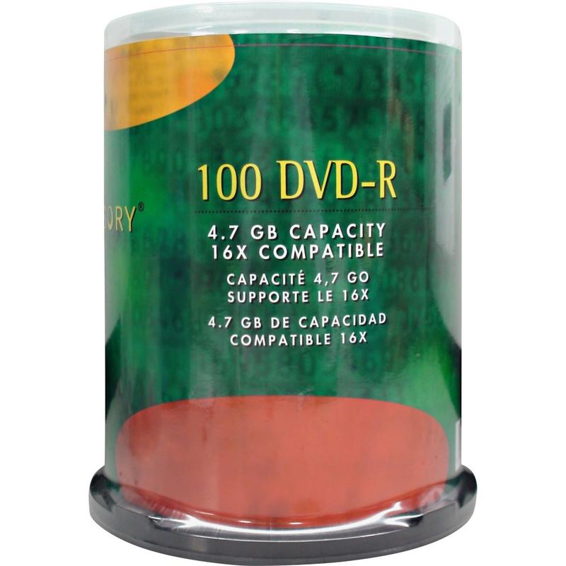 Compucessory DVD Recordable Media - DVD-R - 16x - 4.70 GB - 100 Pack - 120mm - 2 Hour Maximum Recording Time (Min Order Qty 2) MPN:72103