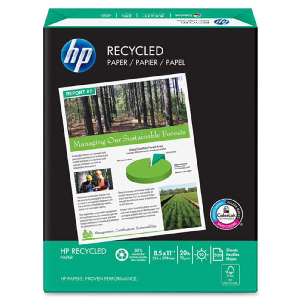 HP Multi-Use Printer & Copy Paper, 10 Reams, White, Letter (8.5in x 11in), 5000 Sheets Per Case, 20 Lb, 92 Brightness, 30% Recycled MPN:112100