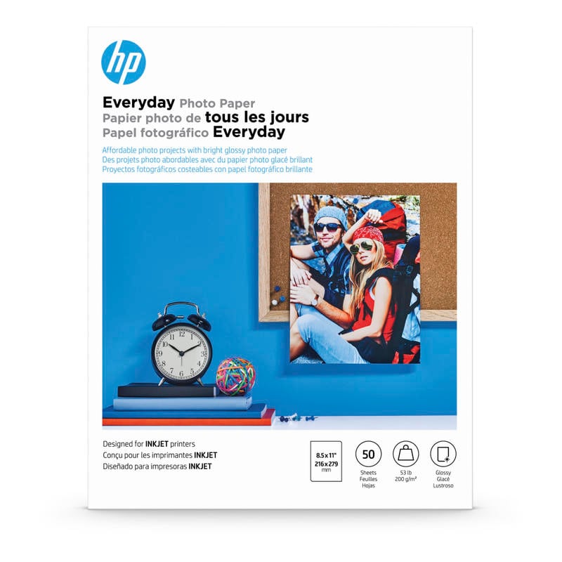 HP Everyday Photo Paper for Inkjet Printers, Glossy, Letter Size (8 1/2in x 11in), 53 Lb, Pack Of 50 Sheets (Q8723A) (Min Order Qty 4) MPN:Q8723A