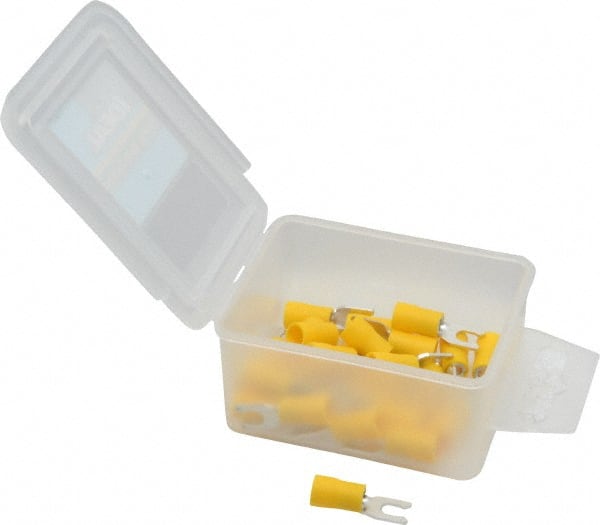 Locking Fork Terminal: Yellow, Vinyl, Partially Insulated, #8 Stud, Crimp MPN:83-7081